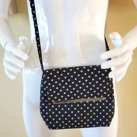 Lic Clairborne Villager Black/White Polka Dot Crossbody Purse - Picture 1 of 11